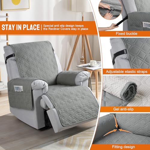 Image of VANSOFY 100% Waterproof Recliner Chair Covers, Recliner Cover Non-Slip Dog Chair Cover Furniture Protector Washable Slipcover with Pocket, Elastic Straps for Pets, Dogs(Gray, 28 inch)