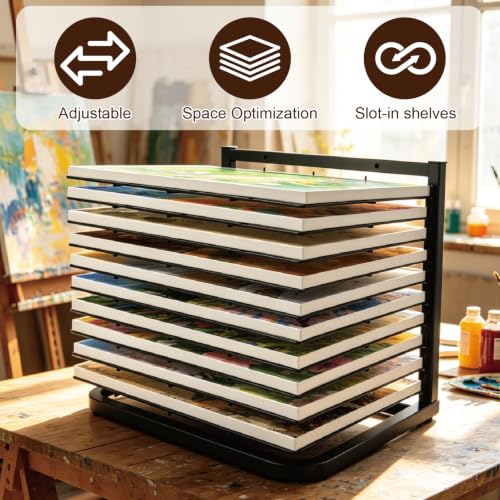 Image of LIAQICHA Art Drying Rack for Classroom - 10 Removable Shelves, Wall /Tabletop Art Rack & Storage Rack for Art Studio, Craft Room, Desktop - Canvas, Painting, Paper Drying Rack, Print Display Rack