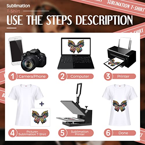 5 Pieces Women Sublimation Blank T-Shirt Basic White Polyester Shirts Sublimation Short Sleeve T-Shirt for Women (Medium)4