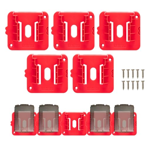 Battery Holder Fit for Milwaukee 18V Battery, Wall Mount Batteries Storage Organizer for M18 Work Van, Shelf, Toolbox for 48-11-1815 for 48-11-1828 for 48-11-1850 for 48-11-1860-(5 Pack)