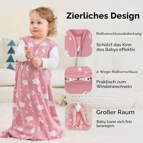 FIEMOL Baby Schlafsack 12-18 Monate 0.5 Tog Tragbare Babydecken aus Baumwolle, 3er-Pack Atmungsaktiver Sommer Schlafsack für Neugeborene 76… – Ansicht 2