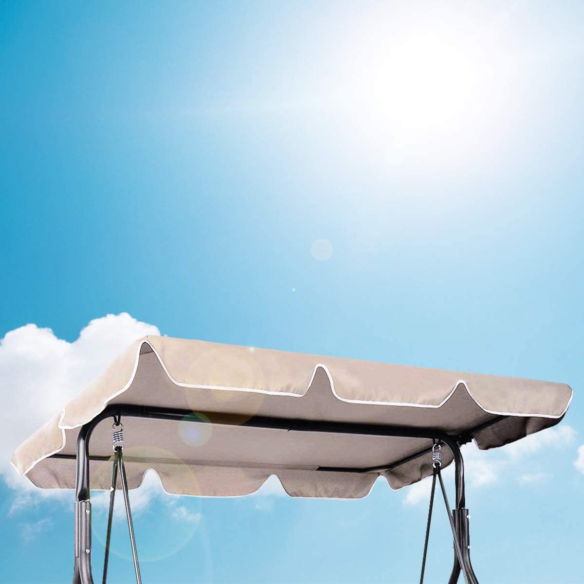 GYMAX Tettuccio per Dondolo 2/3 Posti, Tetto di Ricambio Anti-UV e Impermeabile (190 x 132 cm, BEIGE)
