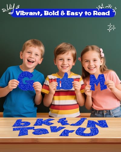 Image of 249 Pcs Glitter Bulletin Board Letters, Numbers and Punctuation 4 Inch | Cut Out Letters for Bulletin Board Decorations, Poster Board Letters Alphabet Cutouts for Classroom Wall Decor (Blue)