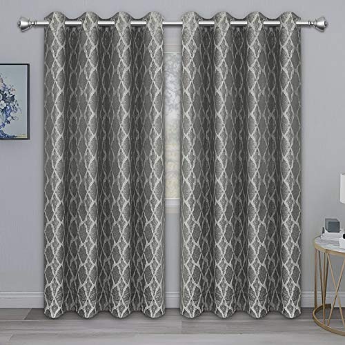 Purefit Jacquard Morrocan Blackout Curtains For Bedroom, Cold/Heat/Sun Blocking And Noise Reduction Thermal Insulated Window Drapes, Gray, 52 X 84 Inches Long, Set Of 2 Grommet Curtain Panels #TOP8