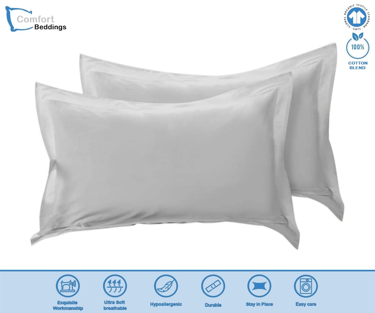 Comfort Beddings Premium Quality Pillowcases 100% Cotton Blend Oxford Pillow Cases Pack Of 2 - Silver (Standard Size 50 x 75 CM) - Image 2