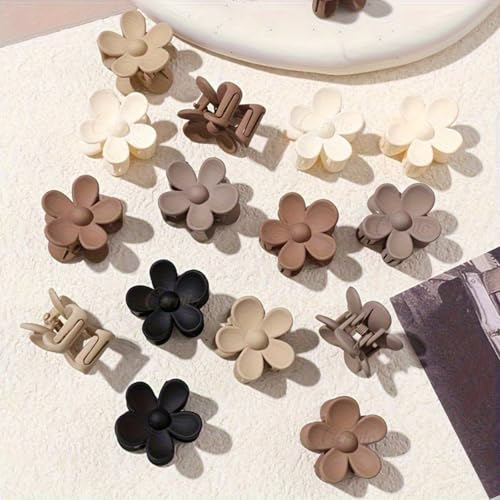 Image of Cerrito 6 Pcs Small Matte Hair Claw Clips for Women & Girls | Flower Mini Clamps | Strong Hold NonSlip Clips for Thick & Thin Hair | Neutral Color | Durable Hair Accessories for Casual, Styling | Multicolor