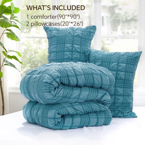 Image of BEDELITE Queen Comforter Set, Seersucker Bedding Set 3 Pieces, Blue Fog | All Season Use, Machine Washable, Soft and Lightweight, Ruched Comforter for Bedroom, Wrinkle-Resistant, Cozy and Stylish