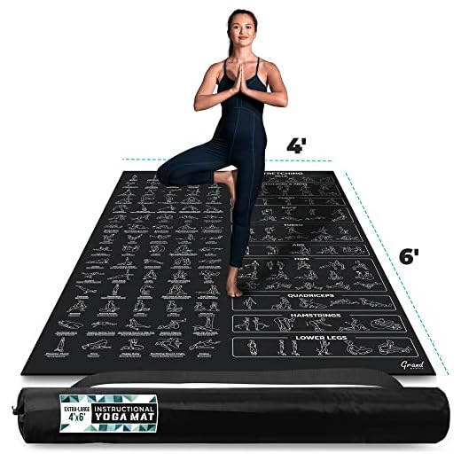 Extra-Large 6' x 4' Instructional Yoga Mat with Poses Printed On It - 2X Wider & Thicker than Regular Workout Mats - 150 Illustrated Yoga Poses and Stretches - Wide, Non-Slip, Barefoot Exercise Mat