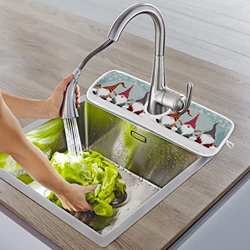 winter gnomes snowflake faucet sink mat for kitchen 2 pack red christmas tree snowman bathroom drying mat absorbent splash water catcher mats microfiber cloth drip protector splash pad 14x5 inches