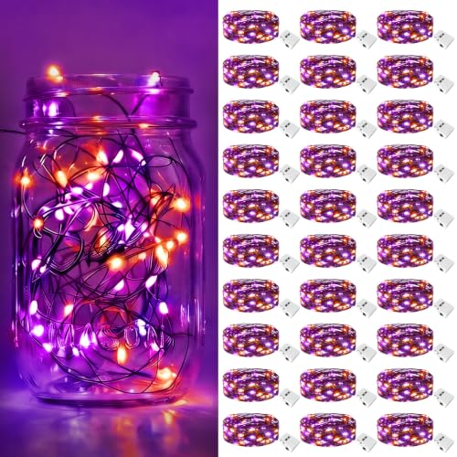 Image of btfarm 30 Pack Orange Purple Halloween Fairy Lights Battery Operated 3 Mode