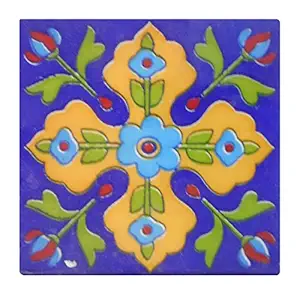 Shivkripa Blue Art Pottery Ceramic Handmade Tiles (Pack of 6, SKT67)