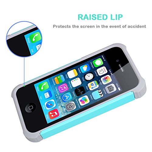 Image of Jeylly iPhone 4S Case, iPhone 4 Cover, Shock Absorbing Hard Plastic Outer + Rubber Silicone Inner Scratch Defender Bumper Rugged Hard Case Cover for Apple iPhone 4 /4S - Turquoise&Grey