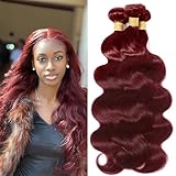 Dokksiiia #99j Body Wave Bundles Human Hair Rich Burgundy Bundles Body Weave Wine Red Sew-In Extensions Double Weft Brazilian Human Hair Soft & Thick 8 10 12 Inch