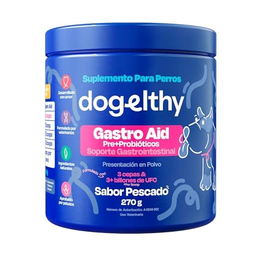 Dogelthy Gastro Aid. Pre + Probioticos con +3 Billones de UFC x Scoop. Suplemento para Perros. Complemento para Croquetas o Dieta Barf Sabor a Pescado de 270g