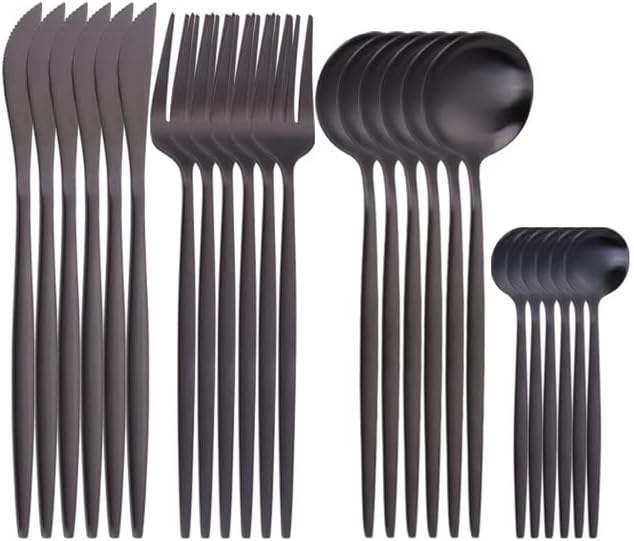 Minimalist Cutlery Set - 20 Piece Stainless Steel Silverware Set- perfect house warming gift (Matte Black)