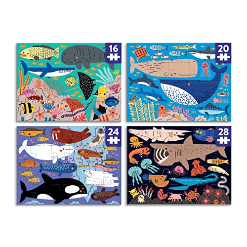 Oceans Of The World Level Up! Puzzle Set From Mudpuppy, Includes 4 Jigsaw Puzzles With 16 – 28 Pieces, Features Beautifully Illustrated Wonders Of The Deep Sea, Perfect For Ages 3+ #TOP1