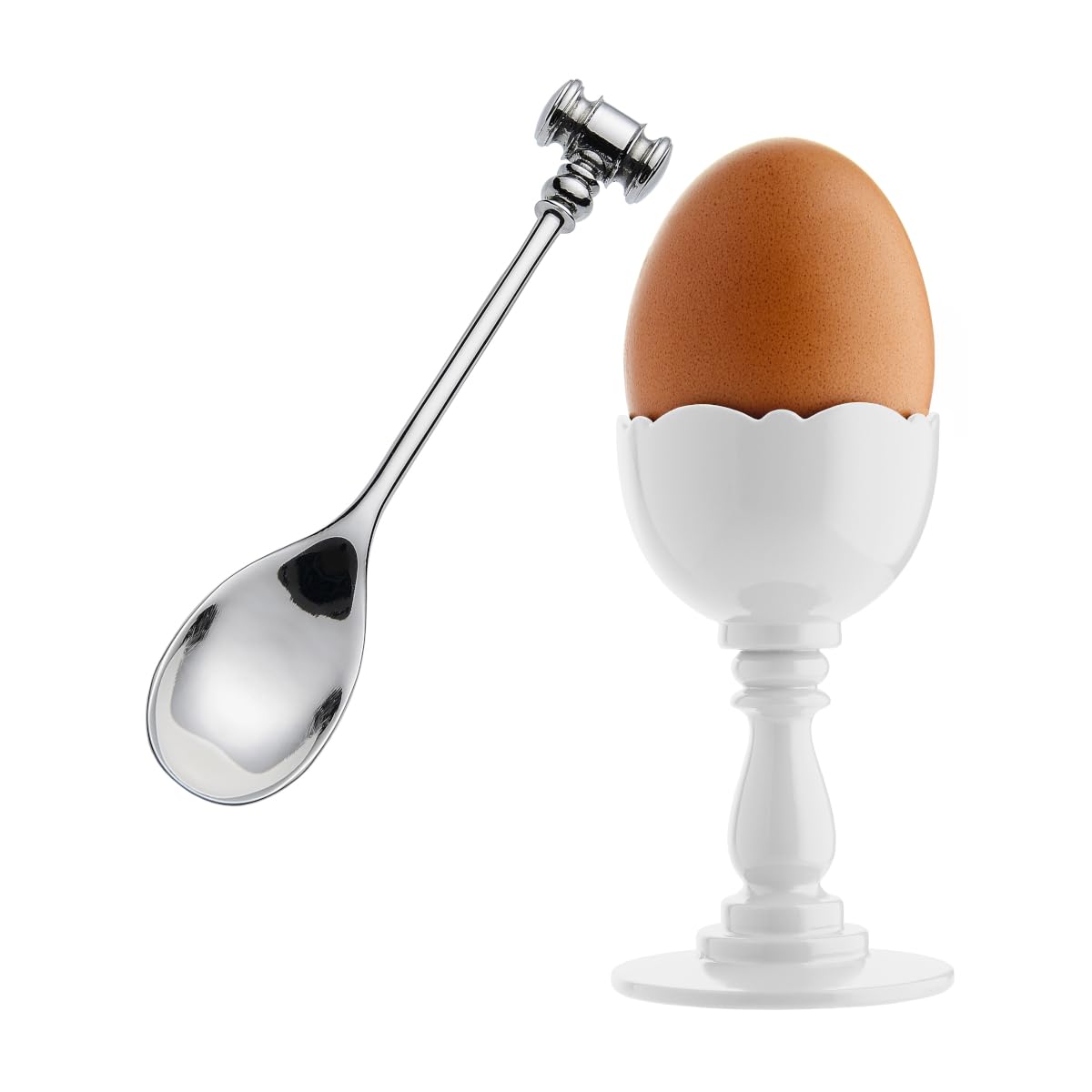 Alessi MW14SET W Coquetier avec Cuillère Ouvre Oeuf à la Coque Blanc