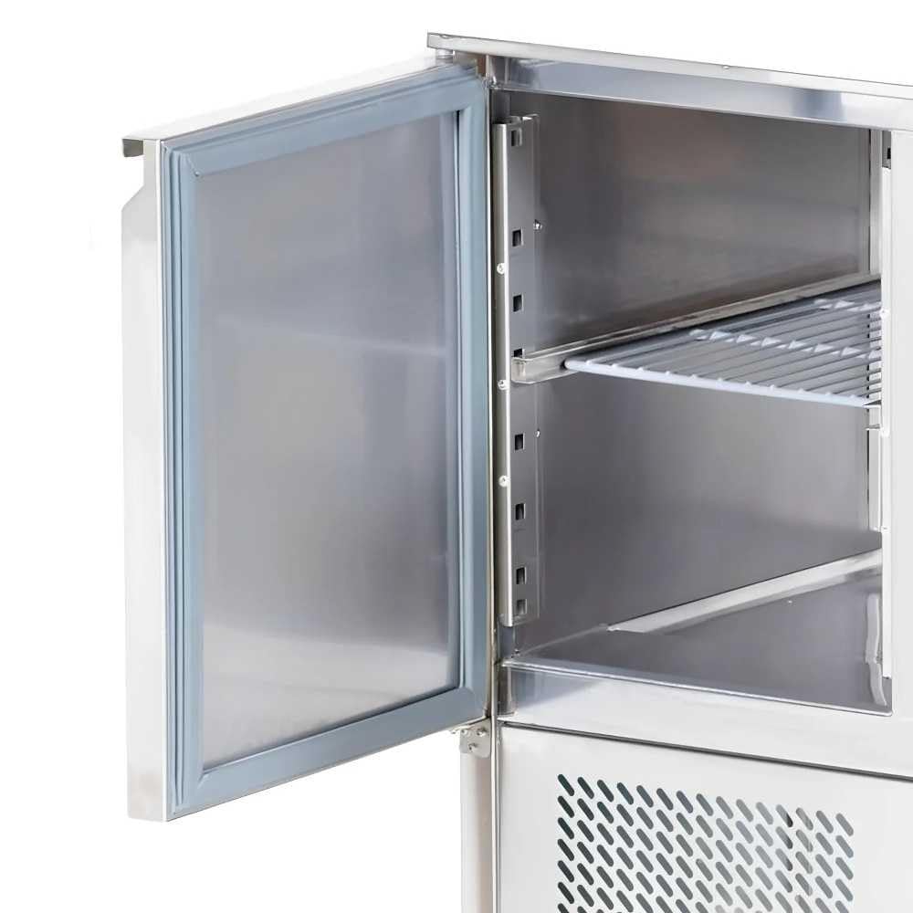 MBH - Mesa de ingredientes refrigerada de acero inoxidable 2 puertas 176 litros 900x700mm. Mesa fría bajo mostrador para bar, restaurante y hostelería.