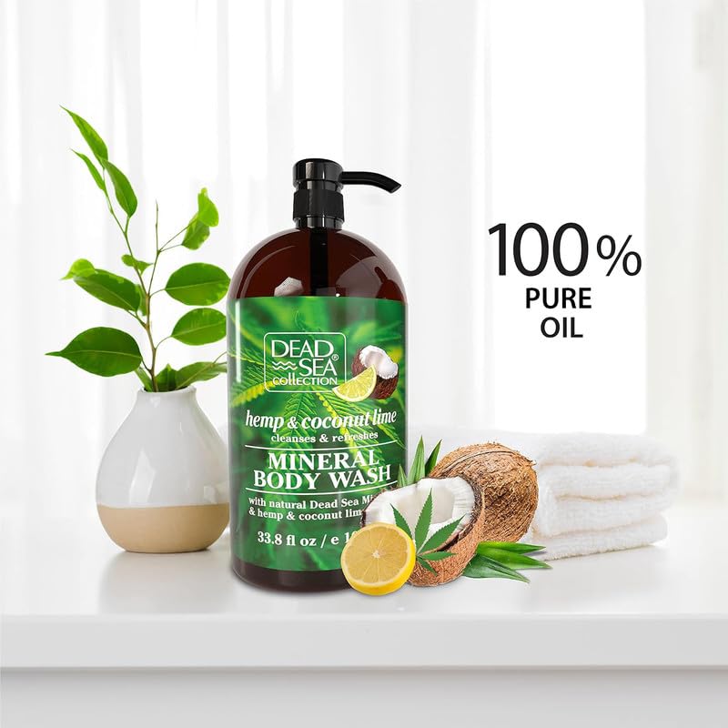 Miniatura 3 de Dead Sea Collection Jabón corporal de cáñamo y lima de coco para mujeres y hombres, con minerales puros del mar muerto, limpia e hidrata la piel,