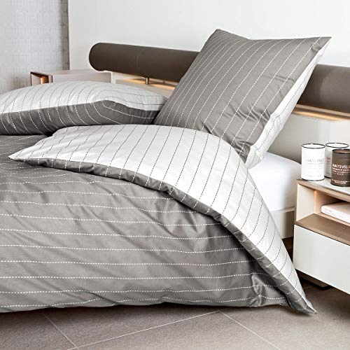 Janine Design 31029-07 Palermo Parure de lit en satin de coton mako, Coton, gris, 1 Bettbezug 135x200 cm + 1 Kissenbezug 80x80 cm