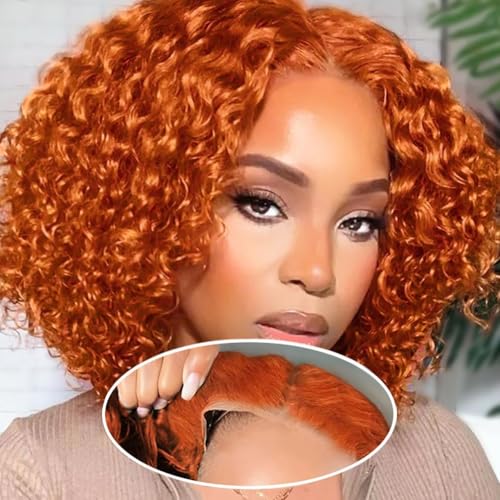 ISWEET HD Glueless Wigs Human Hair Pre Plucked Pre Cut Bob 4x4, 8 Inch Ginder 210% Density Hairline Curly Bob Wig Human Hair, Wear and Go Deep Wave Lace Front Wigs Human Hair for Black Women