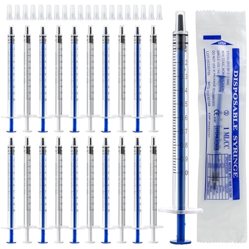 VEPEPE 40 Pcs Seringue 1ml avec Capuchons, Colostrum Seringue Sans Aiguille, Emballage Individuel pour La Mesure Des Liquides, Laboratoires, Plantes, Nourrir Animaux Domestiques