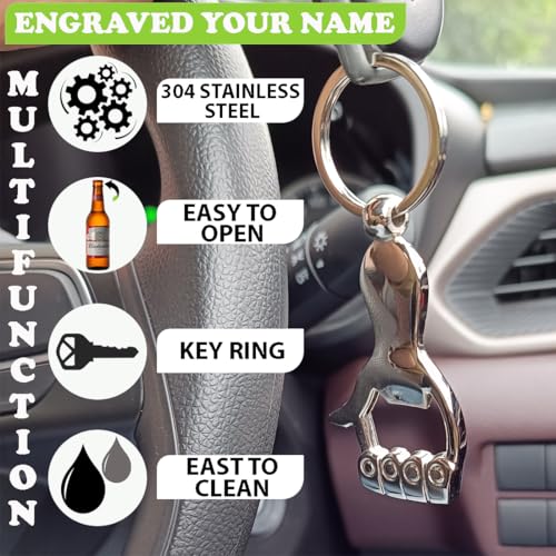Image of Multifunctional Bottle Opener Customized /Personlised Your Name On Keychain - Durable Key Ring Opener for Beer Bottles - Ideal Gift for Men and Women Pocket Size Easy to Carry (Silver Shine)
