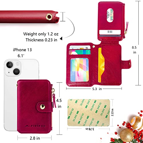 Image of M-Plateau Card Holder for Phone Case Button Closure Phone Wallet for Women with Zipper Coin Purse Have 6 Card Slots and ID Window Suitable for iPhone 14 Plus Case (Red)