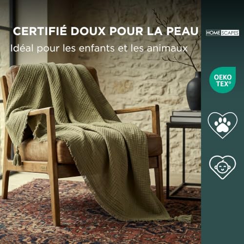 Couverture légère 100% coton haut de gamme en gaze gaufrée vert sauge - 6