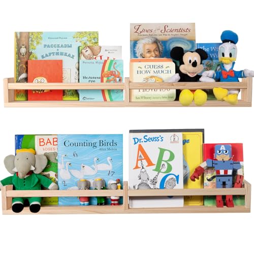 Image of birola Nursery Shelves for Wall 32inches Set of 2,Natural Wood Wall Bookshelves for Kids Room - Floating Nursery Bookshelves (32inches Set of 2)