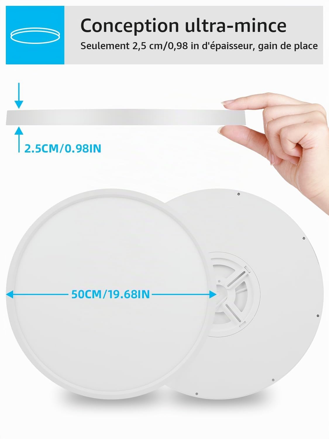 Plafonnier LED 60W,6500K Blanc froid Luminaire Plafonnier,6000LM Éclairage de Plafond,Ø50CM Plafonier Rond Moderne,Lampe de Plafond pour Salon, Chambre, Cuisine, Balcon, Bureau