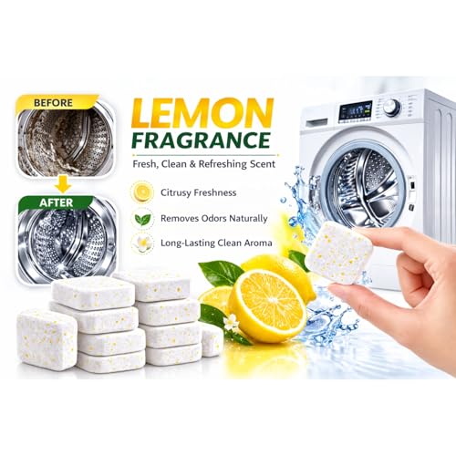 Image of Washing Machine Cleaner Tablets (16 Tablets) | Drum & Pipe Deep Cleaner |Removes Odour, Limescale & Residue | For Front Load & Top Load Fully Automatic Washing Machines | Lemon Scent (Lemon)