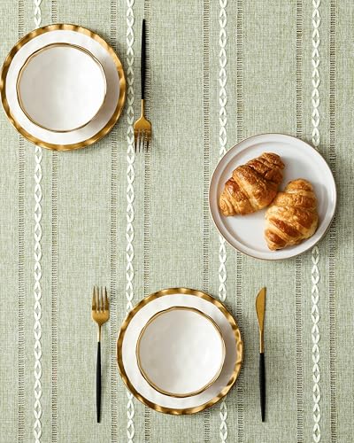 Zeemart TABLECLOTH 60X84 Inch Sage Green, Heavy Weight Farmhouse Burlap Linen Sage Green Tablecloth thumb #3
