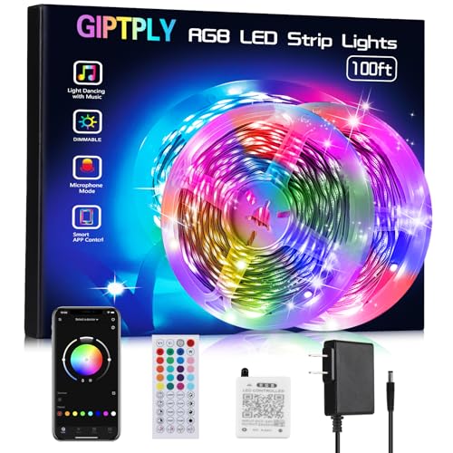 GIPTPLY Led Lights for Bedroom 100ft, Led Strip Lights, Music Sync Color Changing Led Lights with APP and 44 Keys Remote Control, Rope Lights, RGB Led Light Strips for Room Decor(50ft*2)