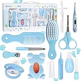 MKNZOME Babypflege Set, 13 Stück Baby Pflege Produkte Neugeborenen Pflegen Set mit Nasensauger Nagelknipser Schere Kamm Babybürste, Geschenk Kosmetiktasche für Neugeborene Säugling Kleinkind - Blau#4