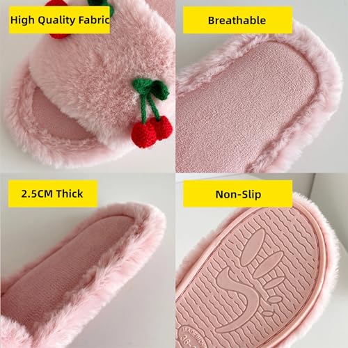 Cute Cherry Slippers for Women Indoor Cozy Soft Fuzzy House Slipper Winter Warm Plush Home Bedroom Shoes Slip On Lightweight4