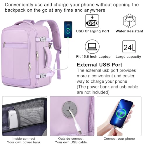 Image of EZUOLA Travel Backpack for Women, 25L Carry On Backpack Airline Approved,Personal Item Travel Bag,Bookbag for College Essentials,Lightweight Work Back pack for Weekend Business,Gifts Purple