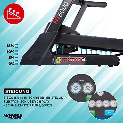 Miweba Sports elektrisches Laufband HT5000 | 7 PS - 18 Km/h - Incline bis 15% - Traglast 150 Kg - App - Klappbar - Große… – Bild 4
