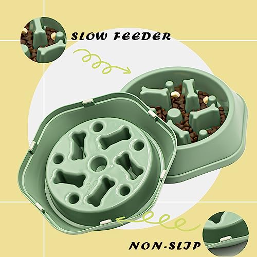 Dog Bowl Slow Feeder Dog Bowl Bloat Stop Dog Food Bowl Interactive Puzzle Healthy Eating Bowl (Green) - Image 4