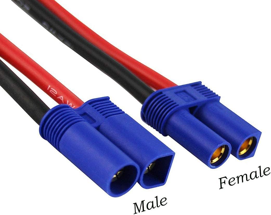 3Pairs EC5 Connectors Male & Female 5.0mm Banana Connector Plug 12 AWG 10cm Soft Silicone Wire Cable for RC Airplane Quadcopter FPV Drone Lipo Battery ESC