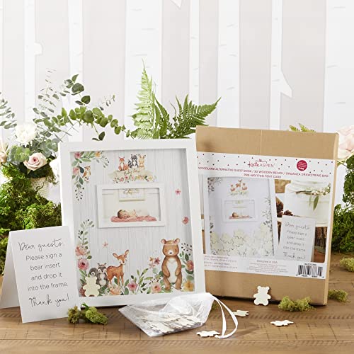 Image of Kate Aspen Pink Woodland Baby Shower Decorations Guest Book Alternative with Wooden Teddy Bear Inserts, Woodland Nursery Decor