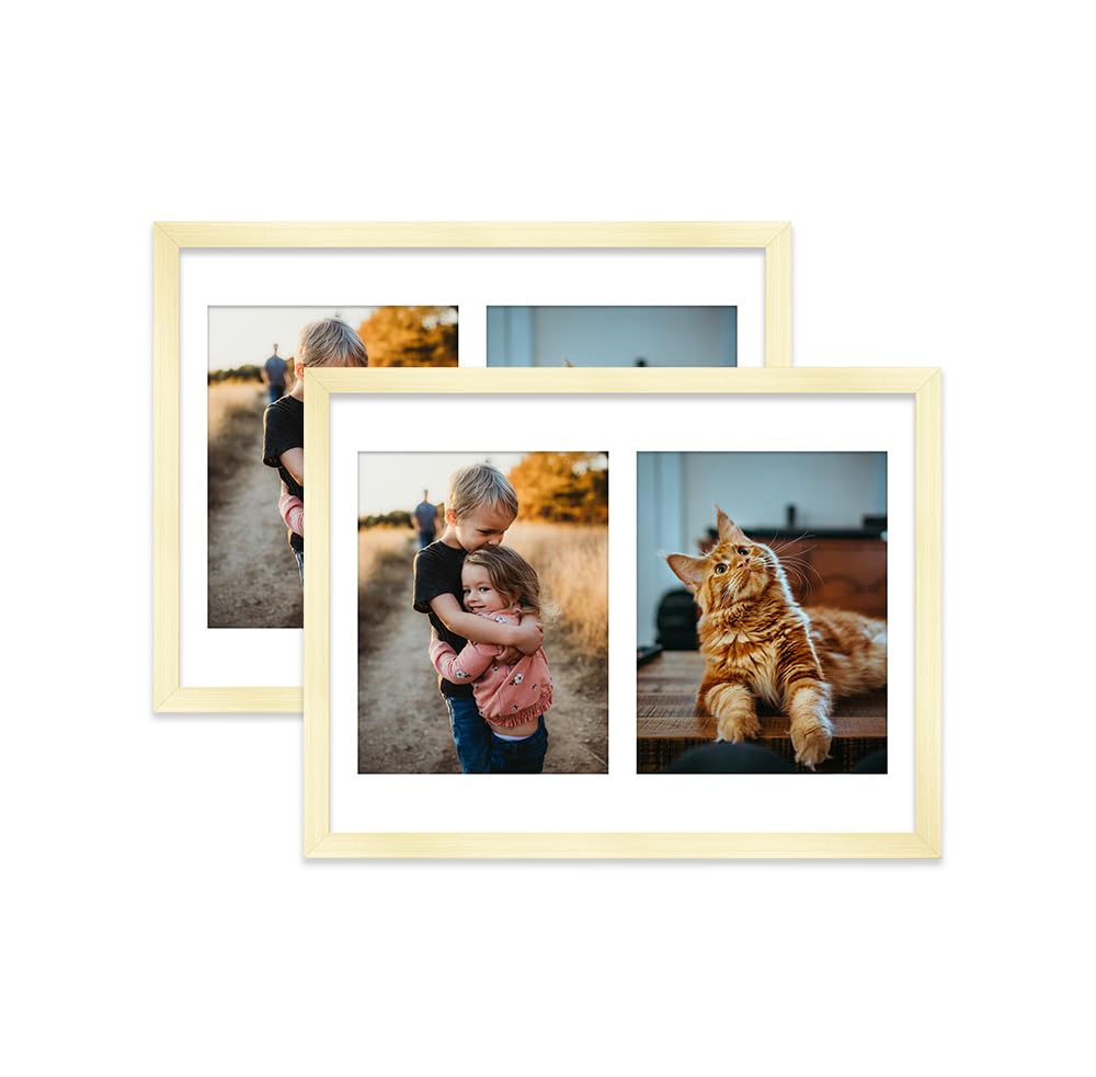 Gold Multi Photo Frame - Holds 2 x 9x7 Pictures, Family Collage Picture Frame for Wall Display, 16x12 Frame size, Set of 2