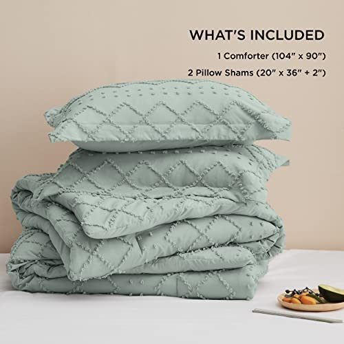 Image of Bedsure King Comforter Set - Sage Green Comforter, Boho Tufted Distressed Vintage Bedding for Kids, 3 Pieces Farmhouse-Style Bed Set for All Seasons, Fluffy Soft Bedding with 2 Pillow Shams