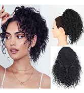 SCENTW Messy Bun Hair Piece 8inch Loose Curls Bun Hair Extensions Yaki Texture Short Curly Drawst...