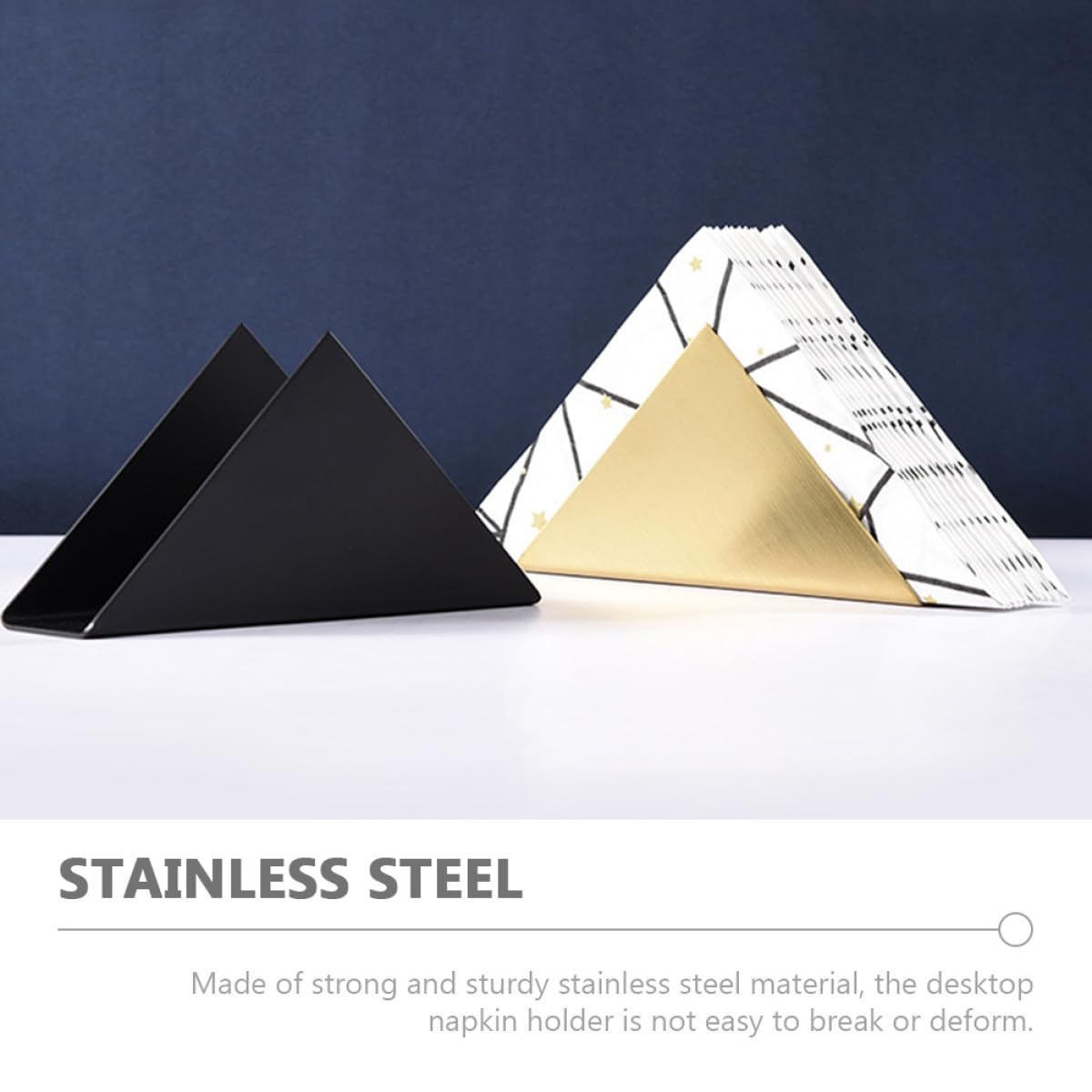 Servilleteros de Mesa de Acero Inoxidable 2 Unidades, Soporte Triangular Metálico Negro y Dorado, para Cocina, Restaurante y Cafetería, Dispensador Servilletas de Papel Resistente