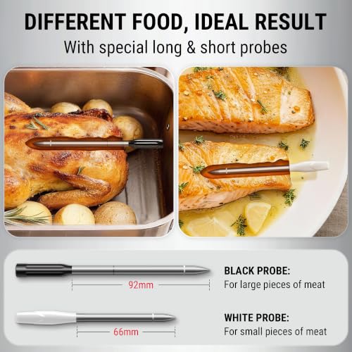 Image of TempPro 500ft Wireless Meat Thermometer for Cooking, Long & Short Colored Probes Bluetooth Meat Thermometer for Kitchen Oven Smoker, Rechargeable Meat Probe for Backyard Grill