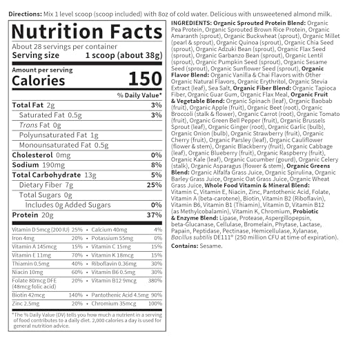 Image of Garden of Life Raw Organic Meal Protein Powder, Vanilla Chai, 28 Servings
