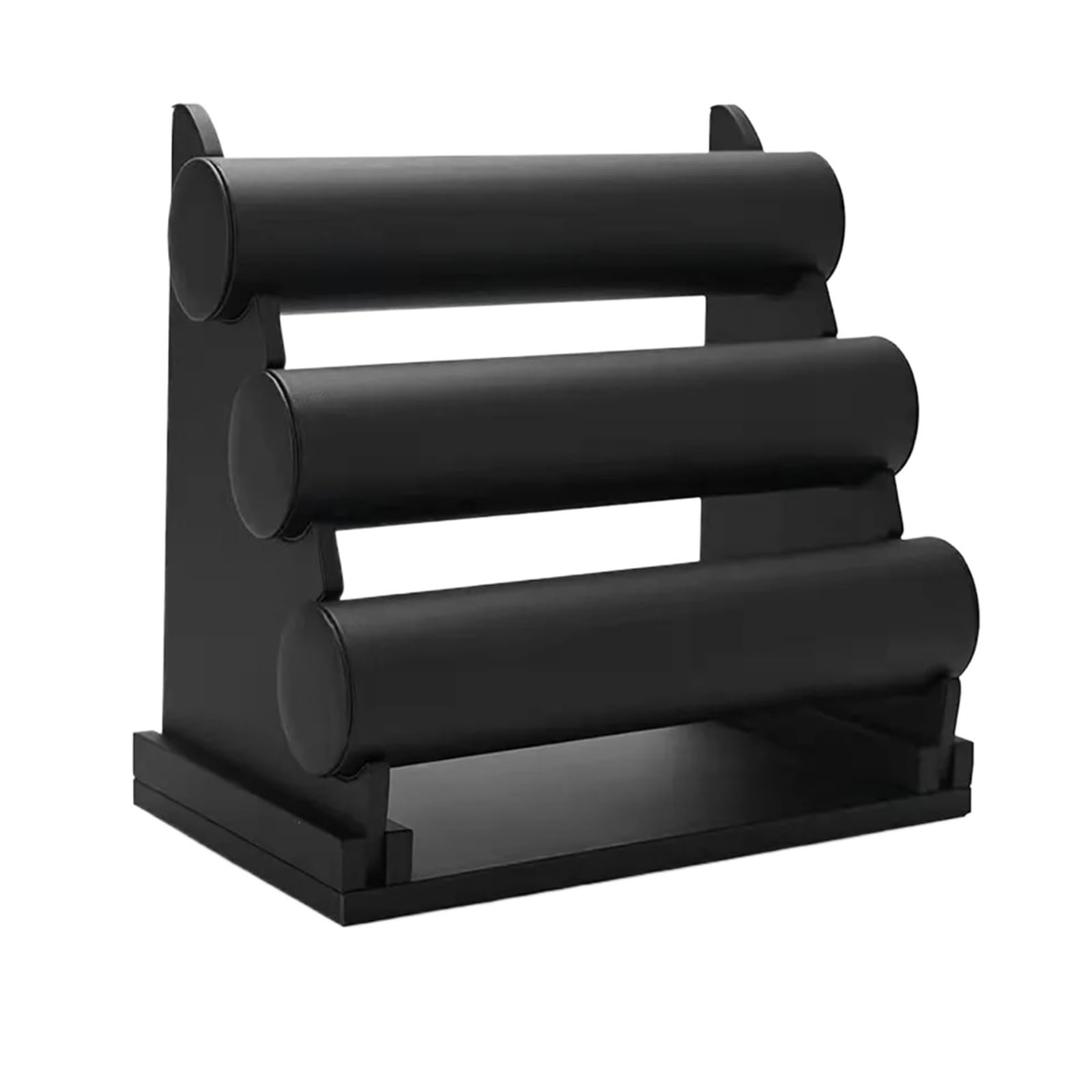 ZWCSHUU Watch Stand Leather Three Layers Jewelry Organizer Display Stand Watch Bracelet Necklace Hard Holder(Black PU Leather)