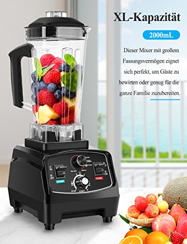 WEONESEE Hochleistungsmixer, Profi Smoothie Maker 2000W 2L, für die Küche mit, Standmixer Profi Mixer Blender mit variabler Geschwindigkeit für gefrorene Früchte, Eis, Gemüse, Shakes und Smoothies – Bild 4