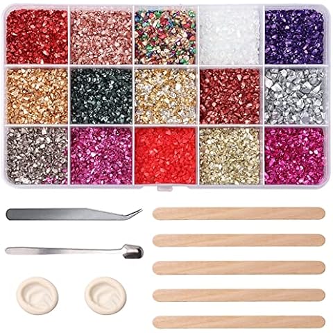 15 Colors Crushed Glass Craft Glitter Fine for Resin Art, Small Broken Glass Pieces Irregular Metallic Crystal Chips Chunky Flakes Sequins for Nail Arts DIY Vase Filler Epoxy Jewelry Making Decoration Cover